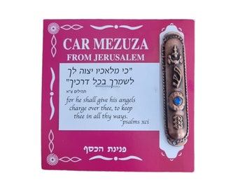 Mezuzá judía para automóvil: Oración de viajeros, arte judaico de Jerusalén