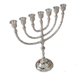 Menorah 7 Seven Branched Branch Branches Menora Candle Holder modern 12 inches - 30CM height Brass Nickel Plated Silver color From Israel