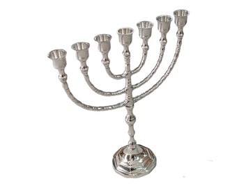 Menorah 7 Seven branch Branches Menora candle holder modern  12 inches height brass copper nickel plated From Israel