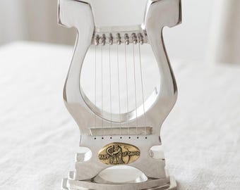 Harp of King David Lyre Replica Nickel Plated , Biblical Musician Sculpture, Christian Judaica Decor