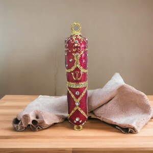 Handwritten Kosher Mezuzah Scroll with Red Enamel & Crystal Case - Authentic Judaica Gift for New Home, Housewarming