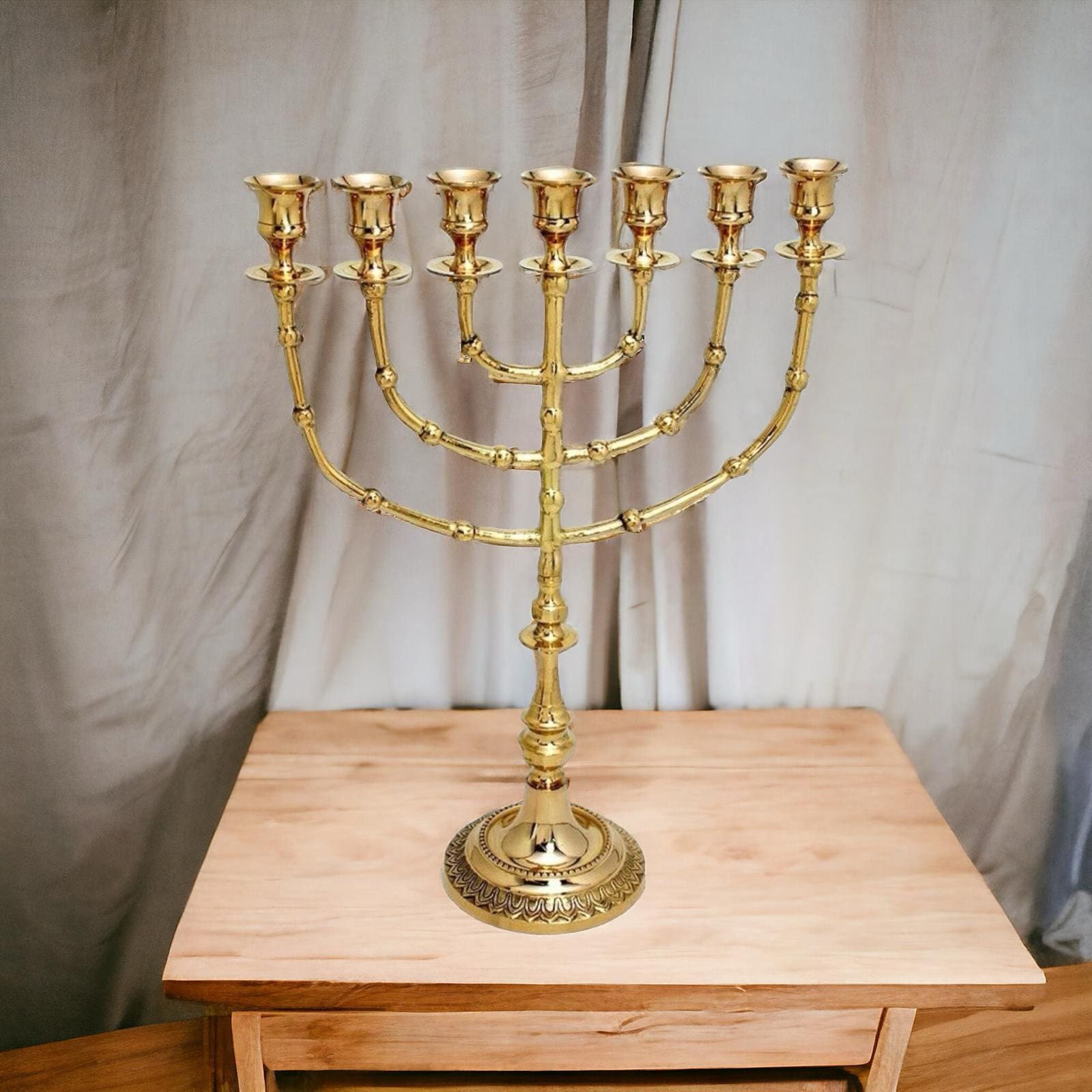 メノーラー真鍮寺院伝統的なユダヤ教の燭台、14インチ家庭用ユダヤ教