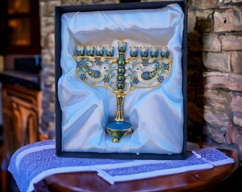 Menorah Enamel Hanukkah Metal Chanukiah with Bird Design 9 Branch