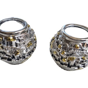 Jerusalem Shabbat Candlesticks – Electroform Silver Judaica – Pair of Candle Holders from Israel