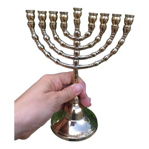 Hanukkah Hamukkia menorah 7.5 Inch Height 9 Branches Brass copper image 1