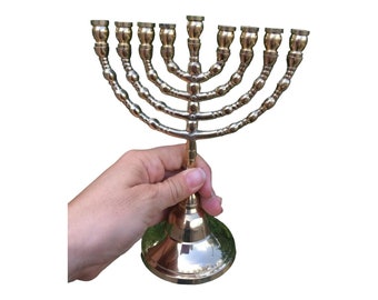 Hanukkah Hamukkia menorah 7,5 pouces de hauteur 9 branches Laiton cuivre