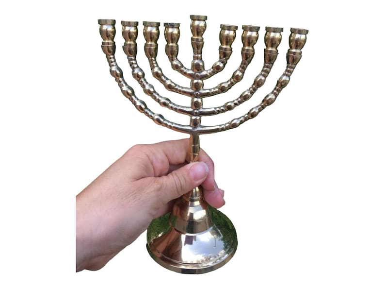 Hanukkah Hamukkia menorah 7.5 Inch Height 9 Branches Brass copper image 1