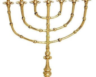  Gold Jerusalem Menorah, Decorative Judaica Candle Holder 7  Branch Shalom Israel Menorah Jewish Festival 10.8 High
