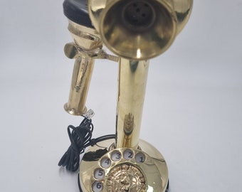 Brass American Landline Gold Telephone Look Rotary Dial Candlestick Working table bench