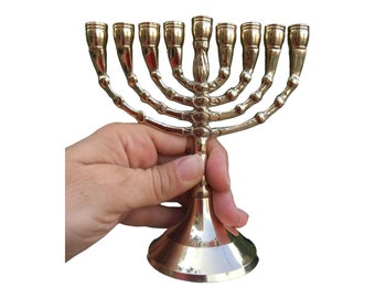 Hanukkah Hamukkia menorah 5 pouces de hauteur avec étoile de David 9 branches Laiton cuivre