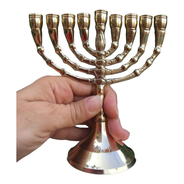 Hanukkah Hamukkia menorah 5" Inch Height With Star of David 9 Branches Brass copper