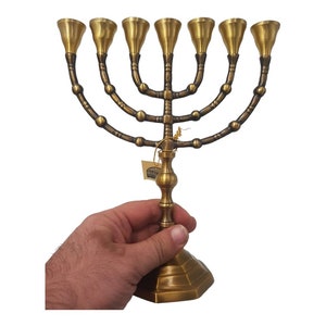 Authentic Old Brass Menorah from Israel | 7-Branch Temple Menorah | Classic Judaica Candlestick | Holy Land Gift | 9.5" Height