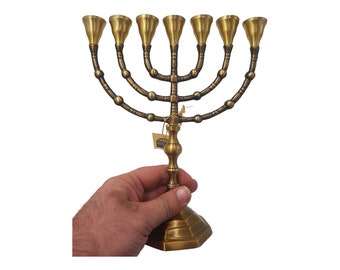 Messianic Brass Copper Menorah Menora candel holder modern  9.5" 24cm Israel 7 Candle Holder From Israel