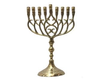 Hanukkah Hamukkia menorah 7.5" Inch Height 9 Branches Brass copper