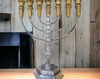 Menorah Jerusalem Temple 14 inch Height 35 cm 7 Branches Gold/Silver Plated XL