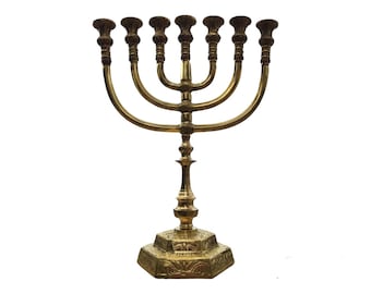 Brass Copper 14 Inch Massive Israel Temple Menorah Jerusalem 7 candle holder EXPRESS SHIP