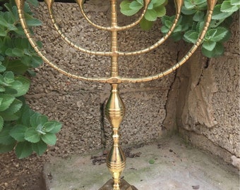 Authentic Menorah 7 branch gold Jerusalem Temple 17 Inch Height 44 Cm 7 Branches Brass XxL