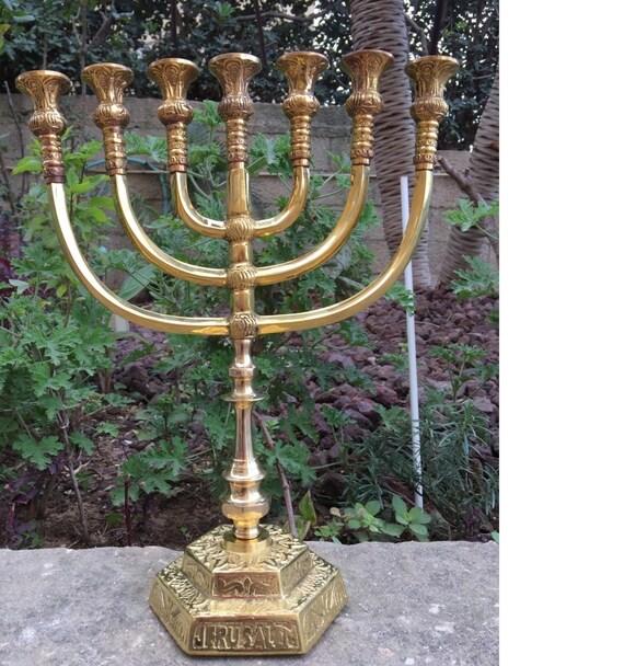 Brass copper holy land candle holder Israel Judaica 11 inches Large