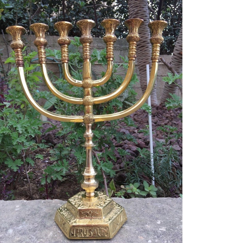Brass Copper 14 Inch Massive Israel Temple Menorah Jerusalem 7 Etsy