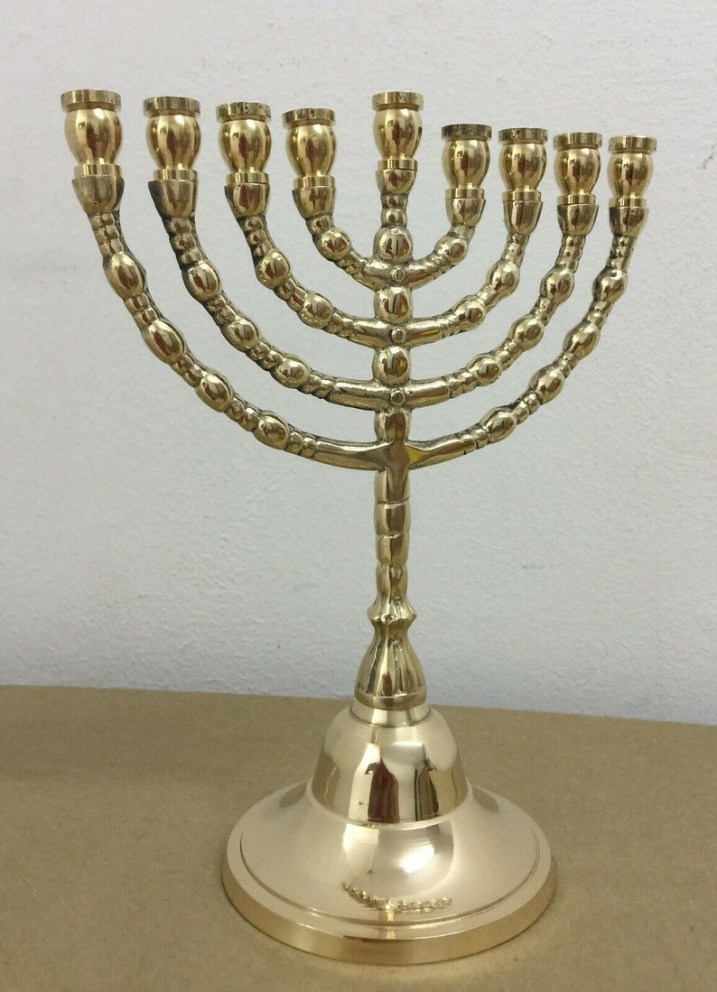 Hanukkah Hamukkia menorah 7.5 Inch Height 9 Branches Brass copper image 4