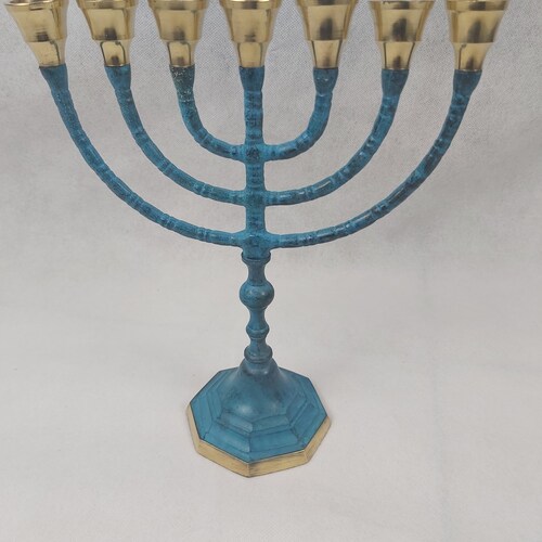 Brass Copper & Enamel Israel Candle Holder 10 Menorah Etsy