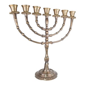Menora Menorah modern Replica 12 Branches Brass Massive Copper 12 Inches Height Israel Menorah