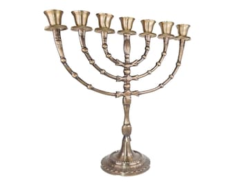 Menora Menorah modern Replica 12 Branches Brass Massive Copper 12 Inches Height Israel Menorah