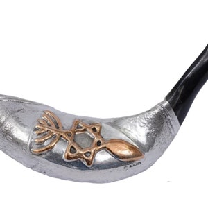 Unique Hand-Painted Ram&#39;s Horn Shofar | Messianic Symbols Graffiti Art (Menorah, Magen David, Fish) | 12-14&quot; Made in Israel Shofar