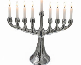 Modern Hammered Aluminum Hanukkah Menorah – 7" Festival of Lights Chanukiah