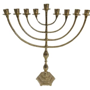 Chanukiah Hanukkah Hanukkiah Chanukahs Menorah candle Holder Chanukah Jerusalem Temple 18"H 47cm 9 Branches Brass XL Gold Color EXPRESS SHIP