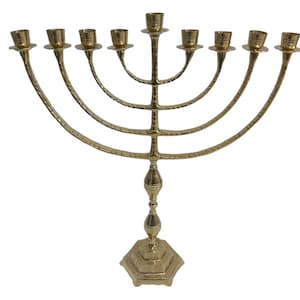 Menorah Hanokia Jcandel holder modern  For chanukah jerusalem Temple 18 Inch Height 47 cm 9 Branches Brass XL Gold Color EXPRESS SHIP