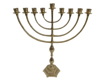 Menorah Hanokia Jcandel holder modern  For chanukah jerusalem Temple 18 Inch Height 47 cm 9 Branches Brass XL Gold Color EXPRESS SHIP