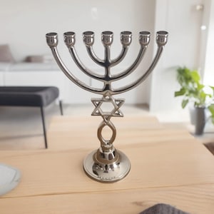 Messianic Brass Copper Menorah Temple Nickel plated Color Silver Menora 9" 23cm Israel 7 Candle Holder From Israel
