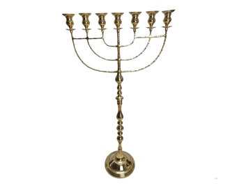 Huge Temple Menorah Menora In Gold Plated From Holy Land Jerusalem Size 50" (128 cm) 7 Branches Brass