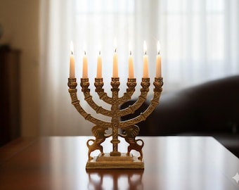 Menorah Lion of Judah 7 Branch Temple Design Jewish Home Decor