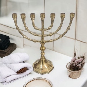 Messianic Brass Copper Menorah Temple Menora 9" 23cm Israel 7 Candle Holder From Israel