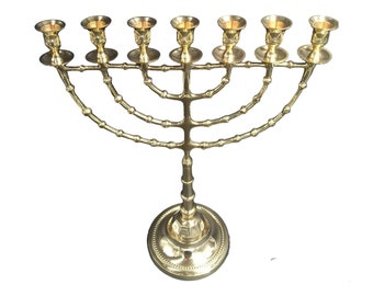 Authentic Temple 7 branch Oil Menorah Menora Gold Plated Candle Holder from Jerusalem Israel 22'' / 56cm EMS Express ship