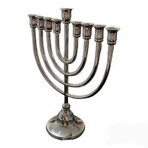 Hanukkah Menorah 9 branch 10 Inch - Modern Contemporary Menorah Chanukah Chanukia Brass nickel plated - Jewish Judaica Gift