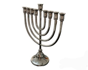 Hanukkah Menorah 9 branch 10 Inch - Modern Contemporary Menorah Chanukah Chanukia Brass nickel plated - Jewish Judaica Gift