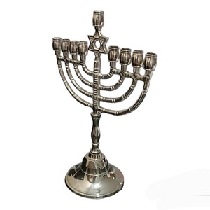 Nickel Plated Brass Hanukkah Menorah: Star of David, 9 Branches