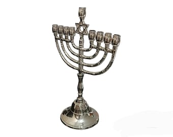 Hanukkah hanukkiahs Menorah Star of David design 9 Branches Brass Chanukah Candle Holder Nickel plated