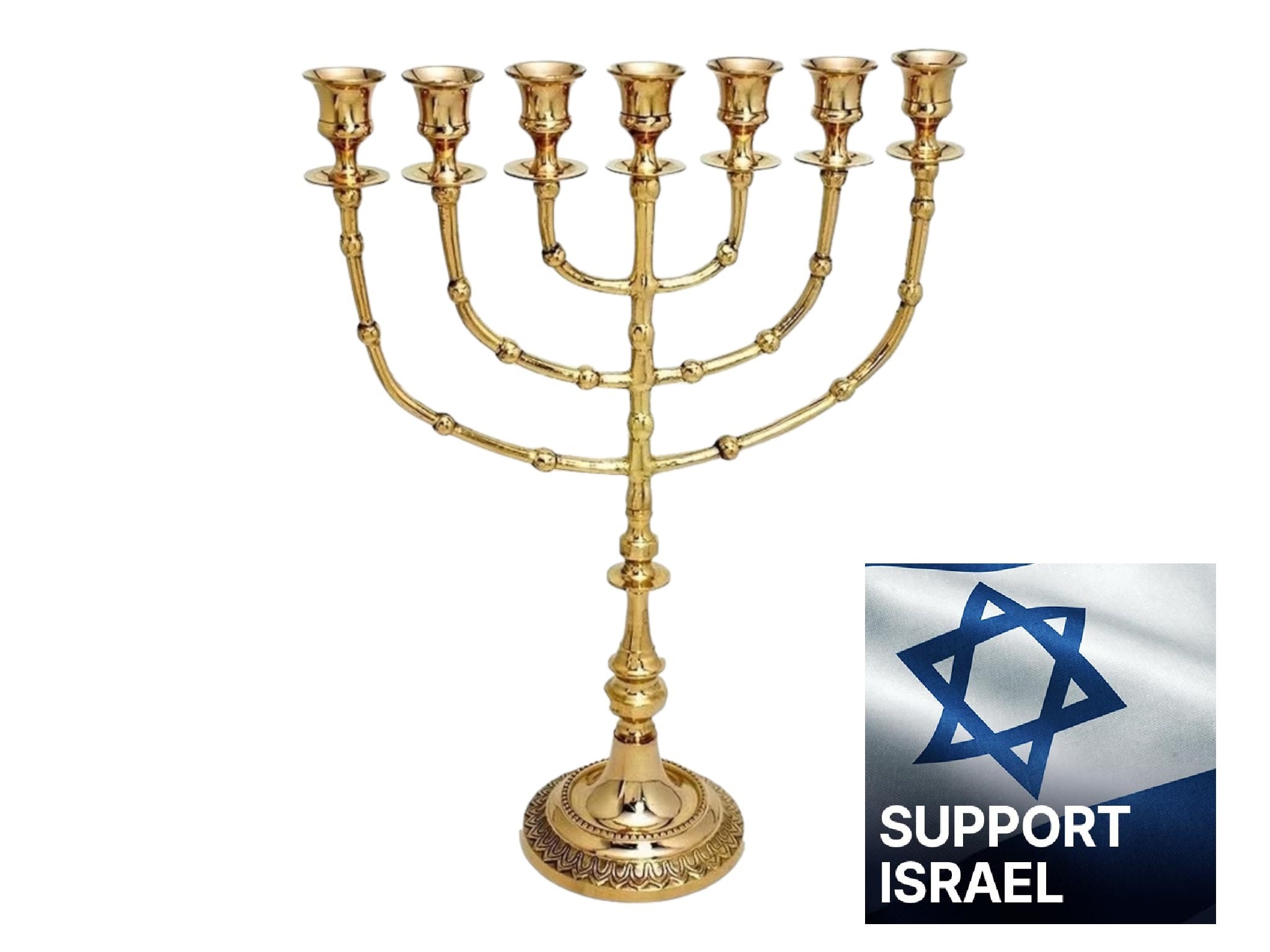 Gold Jerusalem Menorah, Decorative Judaica Candle Holder 7 Branch Shalom  Israel Menorah Jewish Festival 10.8 High