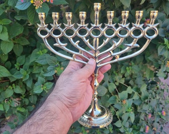 Menorah Hanukkah Menorah Pomegranate design 9 Branches Brass Chanukah Candle Holder 28cm height