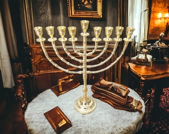 Menorah Brass Hanukkah Traditional 9-Branch Jewish Candelabra