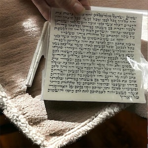 Set van 3 koosjer mezuzah-klaf-perkamenten - met de hand geschreven door Sofer - 7 x 7 cm authentieke Joodse rollen