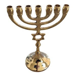 Star Of David Brass Copper Menorah 7" Judaica Israel 7 Candle Holder