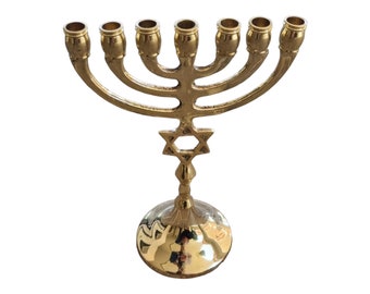 Stella di David Ottone Rame Menorah 7" Judaica Israel 7 Portacandele