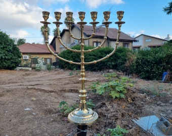 Menorah Temple Brass 7 branch Big gold Seven Branches Menora Candel Holder 16 Inches Height Copper From Israel