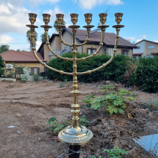 Menorah Temple Brass 7 branch Big gold Seven Branches Menora Candel Holder 16 Inches Height Copper From Israel