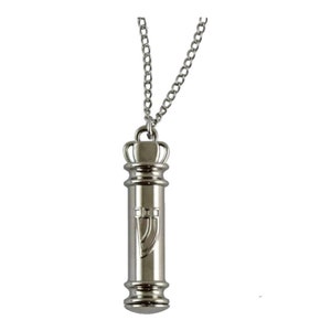 Silver Mezuzah Pendant Necklace, Crown and Menorah Design, Rhodium Finish, Jewish Amulet, Protective Judaica Jewelry, Gift from Israel